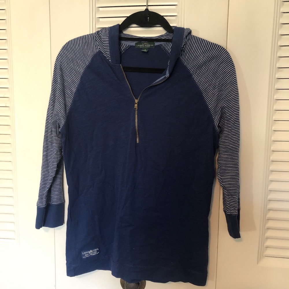 Navy Ralph Lauren 3/4 zip hooded jacket.